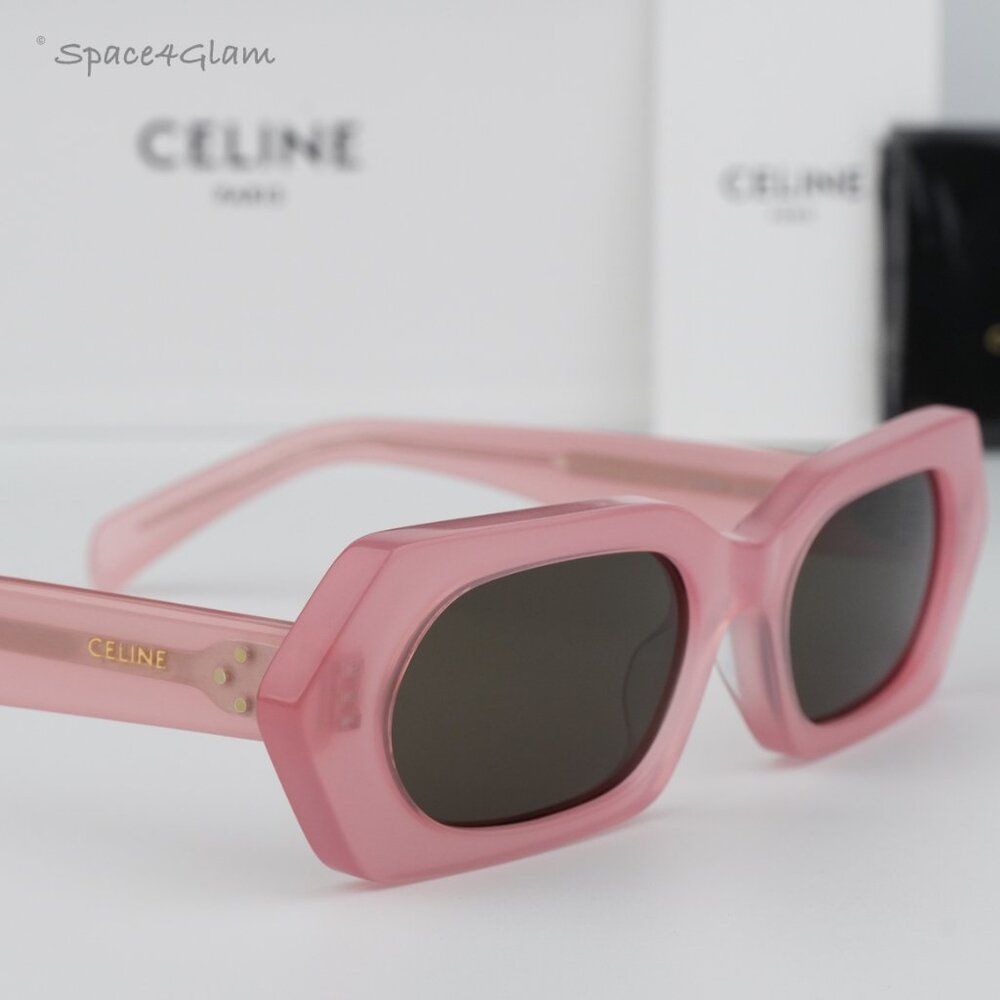 BRAND NEW Celine CL40243I 72J Shiny Opal Pink Brown  Rectangle Women Sunglasses - Picture 5 of 8